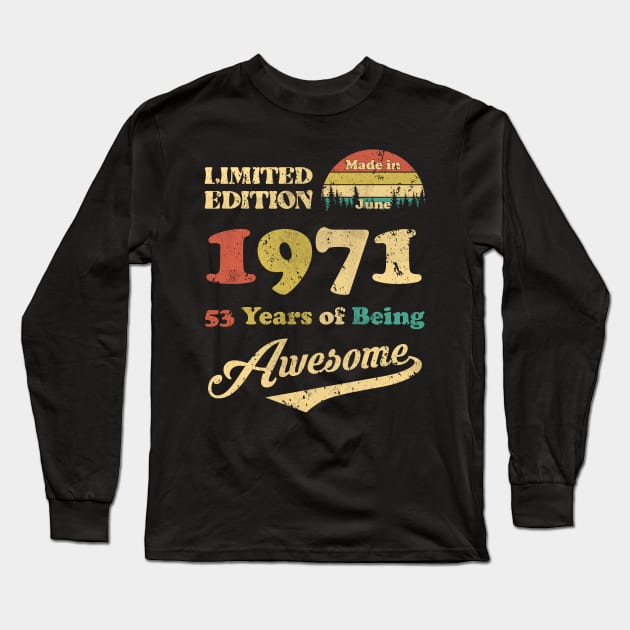 Made In June 1971 53 Years Of Being Awesome Vintage 53rd Birthday Long Sleeve T-Shirt by myreed